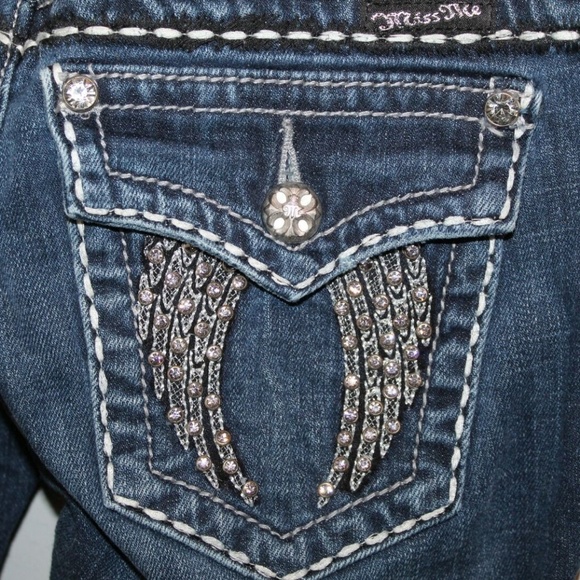 Miss Me Boot Jeans Rhinestones Angel Wings HW7088 - Picture 3 of 6